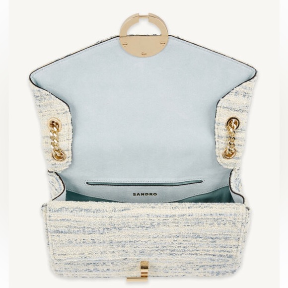 NWOT Sandro Tweed Yza shoulder bag in bleu - Picture 4 of 14